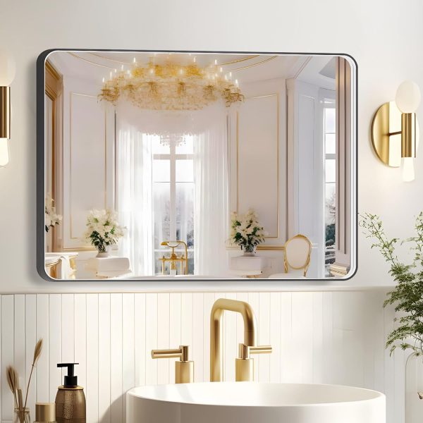 Hollywood Bathroom Mirror 12"*16", Framed Lighted Bathroom Vanity Mirror, Wall Mounted, Dimmable LED Mirror for Bathroom,Gold