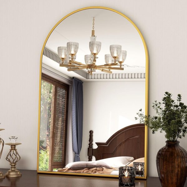 24"x36" Gold Arched Bathroom Mirror - Wall Mirror for Bathroom, Metal Frame Vanity Mirror, Dresser Mirror, Arch Decorative Mirrors for Living Room, Bedroom, Entryway, Mantle