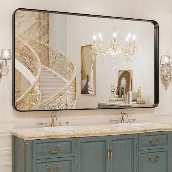 7176SyluSfL._AC_SL1500 22x30 Inch Bronze Bathroom Mirror for Vanity, Brushed Bronze Metal Frame Mirror for Wall, Rounded Rectangle Bronze Frame Mirror with Tempered Glass, Anti-Rust (Horizontal/Vertical)