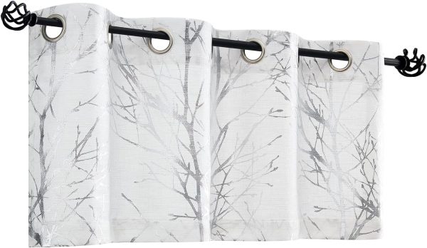 Tree Print Yellow Grey and White Curtains for Living Room Windows - Linen Textured Grommet Branches Pattern Window Treatment Set for Bedroom - 50" W x 96" L - (2 Panels)