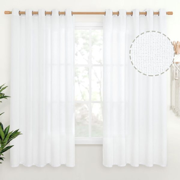 Natural Linen Curtains 63 Inch Length 2 Panels Bronze Grommet Linen Textured Short Window Drapes Light Filtering for Living Room Bedroom, 52 X 63 Inch