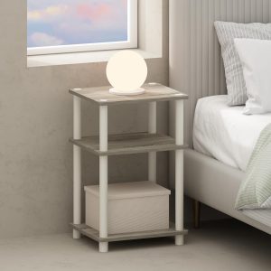 3-Tier Open Storage Nightstand, 1-Pack, Plastic Poles, Sonoma Oak/White