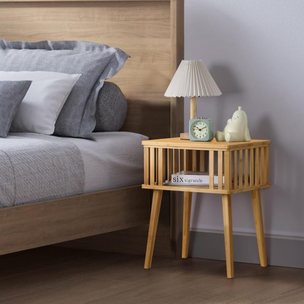 71823C61fjL._AC_SL1500 Bamboo Nightstand with Solid Legs Small Side Tables Mid Century Modern Bedside Table for Kids' Bedroom and Small Space, Natural