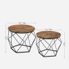 718QCG-L5kL._AC_SL1500 Small Coffee Table Set of 2, Round Coffee Table with Steel Frame, Side End Table for Living Room, Bedroom, Office, Rustic Brown and Black