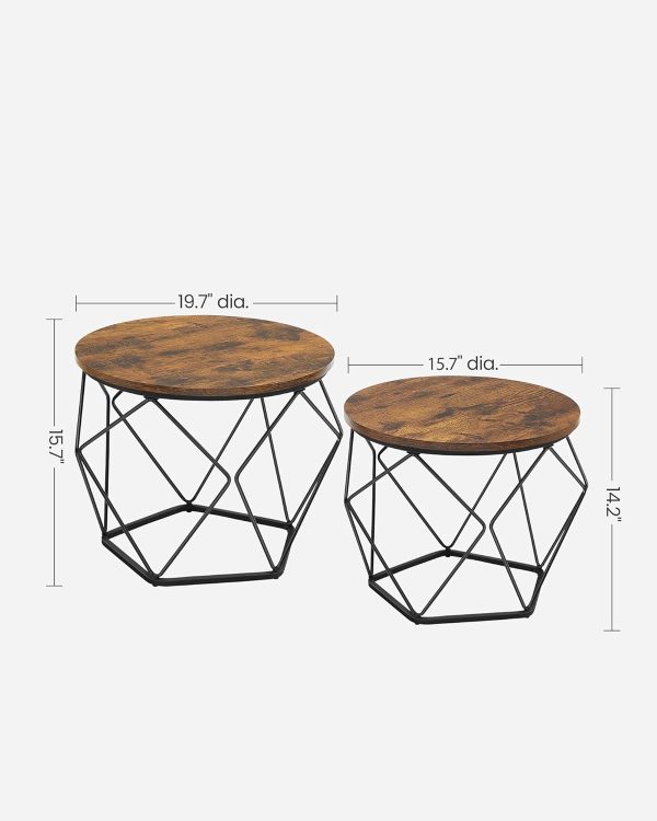 718QCG-L5kL._AC_SL1500 Small Coffee Table Set of 2, Round Coffee Table with Steel Frame, Side End Table for Living Room, Bedroom, Office, Rustic Brown and Black