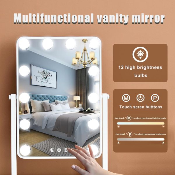 718n0D9KkvL._AC_SL1500 Makeup Vanity Mirror with Lights,17.5"×13.7" Tabletop Led Hollywood Mirror with 12 Dimmable Bulbs,Smart Touch Control 3 Colors Light 10X Magnification 360°Rotation