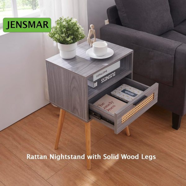 718t0K_jOvL._AC_SL1500 Bedside Table with LED Light, Nightstand with Drawer 24" Tall Night Stand with Storage Wicker Boho End Table Night Stand with Rattan Drawer Sofa Table with Open Wide and Deep Shelf Solid Wood Feet