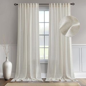718xI2vyhZL._AC_SL1500 Linen Curtains 84 Inch Length for Living Room 2 Panels, Natural Ivory Rod Pocket Back Tab Light Filtering Semi Sheer Boho Soft Linen Window Drapes Farmhouse Burlap Decor Curtains for Bedroom
