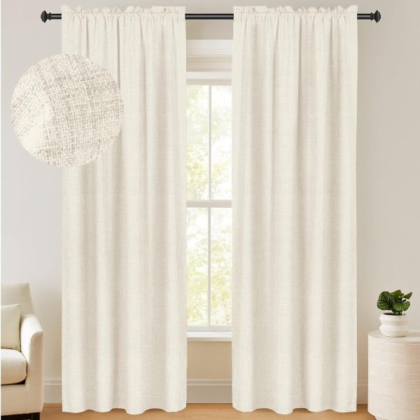 100% Blackout Shield Linen Blackout Curtains 84 Inches Long 2 Panels Set, Blackout Curtains for Bedroom, Thermal Insulated Rod Pocket Window Curtains & Drapes Living Room, 50W X 84L, Beige