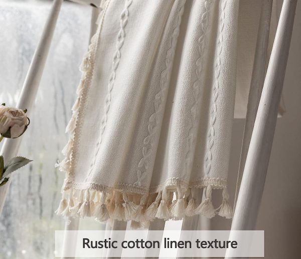 7198Qy4dR2L._AC_SL1500 Boho Curtains Semi-Blackout Window Curtains 84 Inch 2 Pannels for Living Room, Linen Tassels Farmhouse Curtains with Embroidery for Bedroom Rod Pocket Draperies 52" W x 84" L,Off White