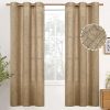 Natural Linen Curtains 63 Inch Length 2 Panels Bronze Grommet Linen Textured Short Window Drapes Light Filtering for Living Room Bedroom, 52 X 63 Inch