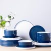 Ceramic Dinnerware Sets for 4,12 -Piece Double Color Stoneware Plates and Bowls Set,Chip and Crack Resistant | Dishwasher & Microwave Safe Dishes Set,Service for 4 -White &Blue