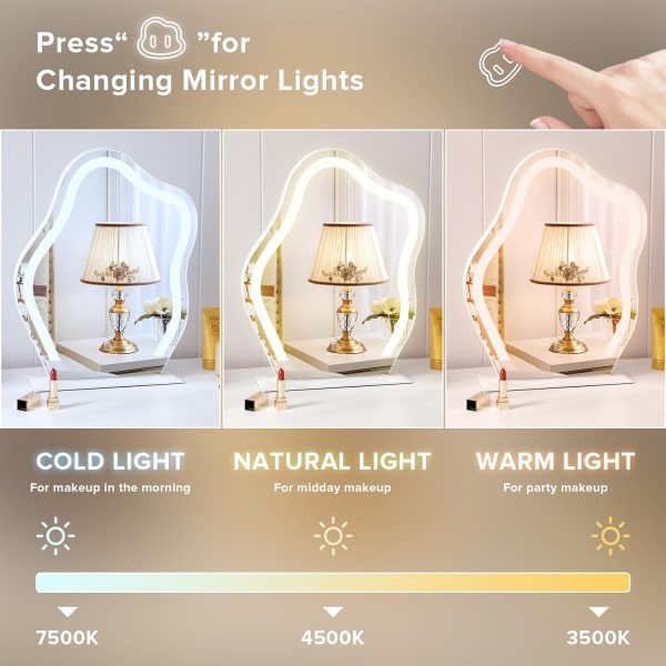 719UbgiTSCL._AC_SL1500 Vanity Mirror with Lights 17.7" X 21.6" Irregular Cute Cloud Lighted Makeup Mirror with Dimmable 3 Light Modes Esthetics Hollywood Mirror for Tabletop Wall-Mounted Bedroom Beauty Salon