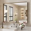 719qSlODnlL._AC_SL1500 22x30 Inch Bronze Bathroom Mirror for Vanity, Brushed Bronze Metal Frame Mirror for Wall, Rounded Rectangle Bronze Frame Mirror with Tempered Glass, Anti-Rust (Horizontal/Vertical)