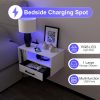 71AUBGLopLL._AC_SL1500 Floating Nightstand with Charging Station and LED Lights, Floating Bedside Table with Drawers Wall Mounted Nightstands,for Bedroom Room, 21.3" x 11.8" x 10",White