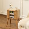 71AUBi0rd6L._AC_SL1500 Mid Century Modern Nightstand, Bedside Table with Sliding Fluted Doors, End Tables Living Room with 2-Tier Storage Cabinet and Solid Wood Legs for Bedroom and Small Space, Brown