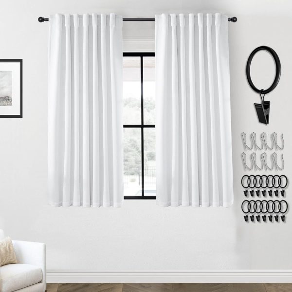 108 Inch Long Blackout Curtains & Drapes for Track System Pleated with Hooks Rings 2 Panels Set,Linen Black Out Back Tab 9FT Ceiling to Floor Length Curtains for Living Room,Cream Ivory