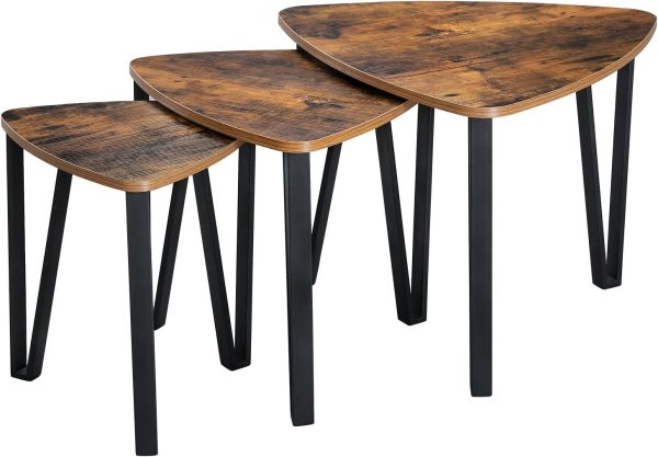 71B0-1i4o6L._AC_SL1500 Nesting Coffee Tables, End Tables Set of 2 for Living Room Bedroom, Industrial Small Stacking Side Tables with Metal Frame for Couch, Rustic Brown and Black ULET013B01