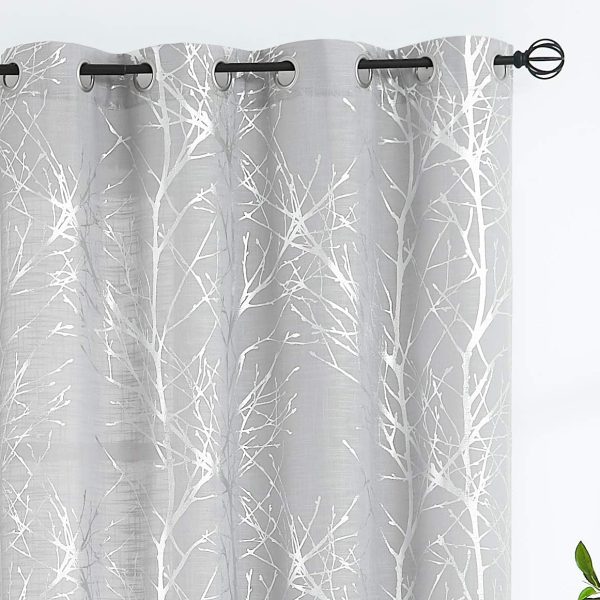 Tree Print Yellow Grey and White Curtains for Living Room Windows - Linen Textured Grommet Branches Pattern Window Treatment Set for Bedroom - 50" W x 96" L - (2 Panels)