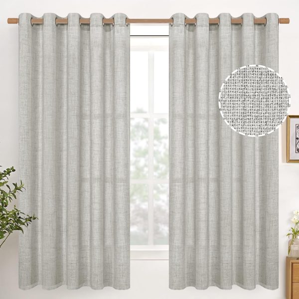 Natural Linen Curtains 63 Inch Length 2 Panels Bronze Grommet Linen Textured Short Window Drapes Light Filtering for Living Room Bedroom, 52 X 63 Inch