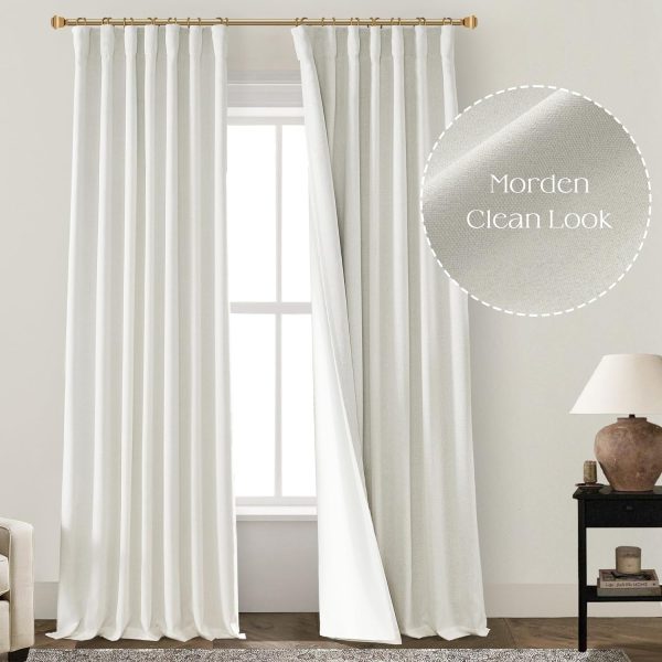 108 Inch Long Blackout Curtains & Drapes for Track System Pleated with Hooks Rings 2 Panels Set,Linen Black Out Back Tab 9FT Ceiling to Floor Length Curtains for Living Room,Cream Ivory