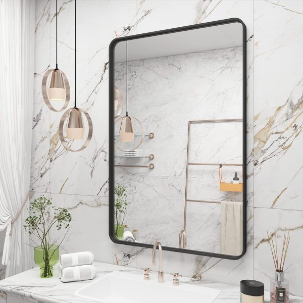 71BzV4doKQL._AC_SL1500 20x30 Silver Bathroom Mirror, Silver Wall Mirror for Vanity, Brushed Metal Framed Rectangle Mirror, Anti-Rust, Brushed Nickel,Shatterproof, Round Corners(Horizontally/Vertically)