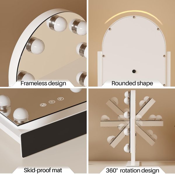 71CkorQTJcL._AC_SL1500 Makeup Mirror with Lights, Vanity Mirror with Lights, Lighted Makeup Mirror, 3 Color Modes, Dimmable Light,360° Rotation