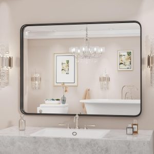 71CmbZTWQPL._AC_SL1500 Black Bathroom Mirror Large Rectangle Vanity Framed Mirror for Wall, 30x40 Inch Modern Metal Wall Mirror Farmhouse, Anti-Rust, Tempered Glass, Hangs Horizontally or Vertically