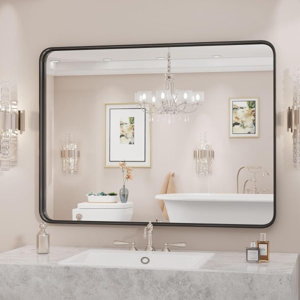 Black Bathroom Mirror Large Rectangle Vanity Framed Mirror for Wall, 30x40 Inch Modern Metal Wall Mirror Farmhouse, Anti-Rust, Tempered Glass, Hangs Horizontally or Vertically