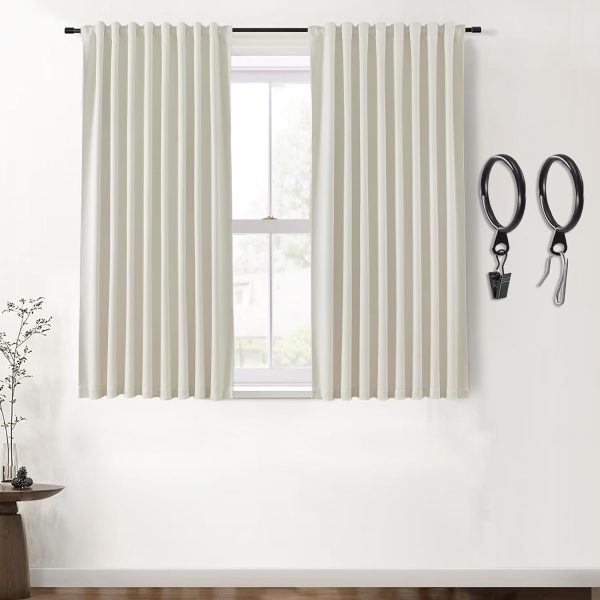 Blackout Curtains 96 Inches Long 2 Panel Set for Living Room,Black Out Room Darkening Thermal Pleated Back Tab Hooks Rings Pleat 8 FT Track Ceiling to Floor Length Curtains for Bedroom Window,Cream