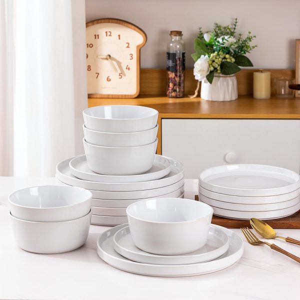 Ceramic Dinnerware Sets for 4,12 -Piece Double Color Stoneware Plates and Bowls Set,Chip and Crack Resistant | Dishwasher & Microwave Safe Dishes Set,Service for 4 -White &Blue