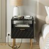 71FGqT8QzGL._AC_SL1500 Nightstand with Charging Station,Small Bedside Table with Gold Frame,White Night Stand,Bedside Furniture,Side Table with Drawer and Shelf for Bedroom,Living Room,Stripe