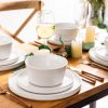 Ceramic Dinnerware Sets of 4, Modern Flat Stoneware Plates and Bowls Sets,Chip and Crack Resistant | Dishwasher & Microwave Safe Dishes Set,Scratch Resistant- Service for 4 (12pc)-Matte White