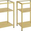 Side Tables Set of 2, 3-Tier Slim Nightstands with Storage Shelves, Modern End Tables, Tempered Glass Bedside Tables, for Living Room, Bedroom, Black BK77BZP201