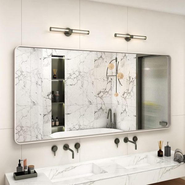 71FoaU7YvhL._AC_SL1500 20x30 Silver Bathroom Mirror, Silver Wall Mirror for Vanity, Brushed Metal Framed Rectangle Mirror, Anti-Rust, Brushed Nickel,Shatterproof, Round Corners(Horizontally/Vertically)