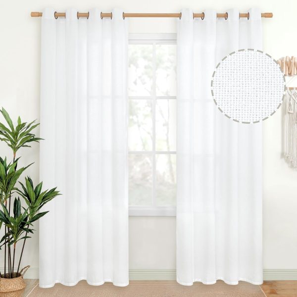 Natural Linen Curtains 63 Inch Length 2 Panels Bronze Grommet Linen Textured Short Window Drapes Light Filtering for Living Room Bedroom, 52 X 63 Inch