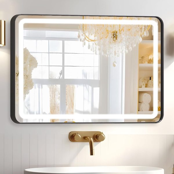 Hollywood Bathroom Mirror 12"*16", Framed Lighted Bathroom Vanity Mirror, Wall Mounted, Dimmable LED Mirror for Bathroom,Gold