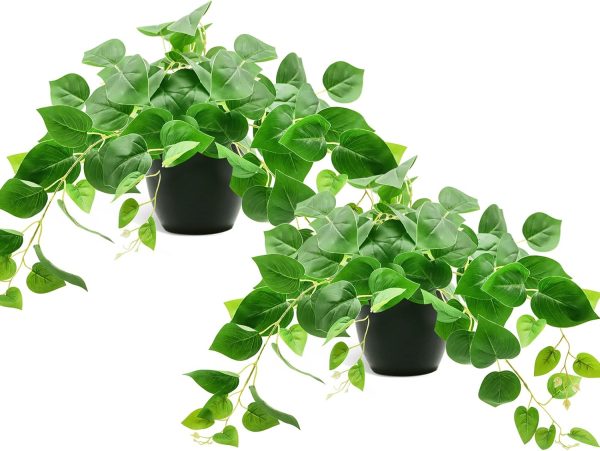 1 Pack Fake Plants Artificial Scindapsus Aureus in Pots, Realistic Fake Greenery Potted Plants for Home Office Desk Window Sill Bathroom Bedroom Outdoor Indoor