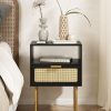 Rattan Nightstand, Drawer Dresser for Bedroom, Small Side Table with Drawer, Bedside Furniture, Night Stand, End Table with Gold Frame for Bedroom, Living Room, White