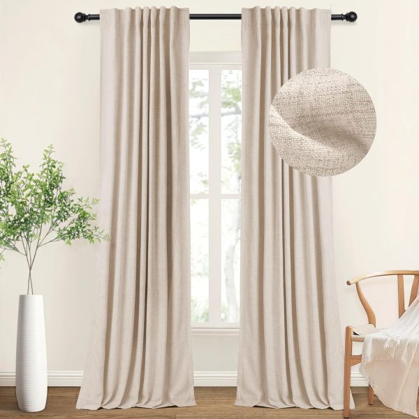 71GZB-dD64L._AC_SL1500 100% Blackout Curtains for Bedroom, Thermal Insulated Linen Blackout Curtains 96 Inch Length 2 Panels Set, Back Tab/Rod Pocket Room Darkening Curtains for Bedroom, Nursery -Oatmeal,W50 X L96