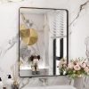 71GglCSd9gL._AC_SL1500 22x30 Inch Bronze Bathroom Mirror for Vanity, Brushed Bronze Metal Frame Mirror for Wall, Rounded Rectangle Bronze Frame Mirror with Tempered Glass, Anti-Rust (Horizontal/Vertical)