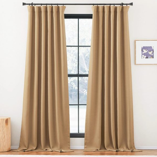 Faux Linen Curtains 90 inches Long for Doorway, Pinch Pleated Thick Room Darkening Window Treatments Noise Reducing Privacy for Living Room/Bedroom, Natural, W34 x L90, 2 Panels