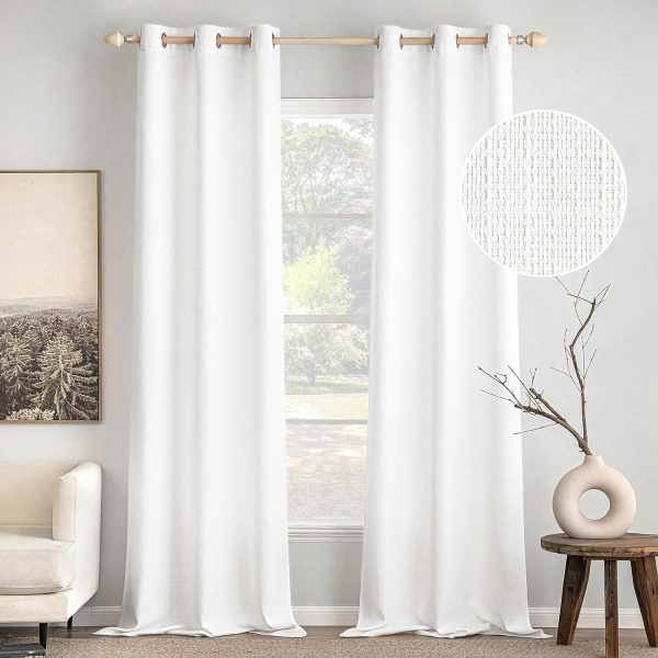 White Faux Linen Textured Curtains 72 Inch Length 2 Panels Set for Living Room Bedroom Privacy Casual Weave Farmhouse Burlap Semi Sheer Grommet Top Light Filtering Window Drapes, W37 x L72