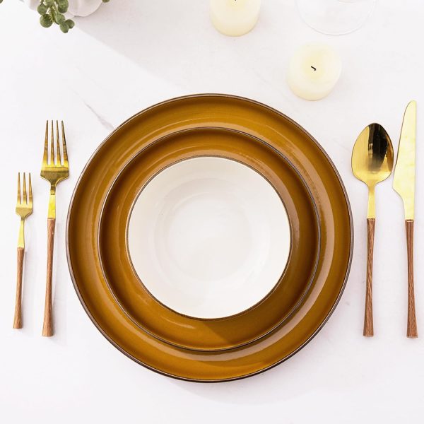Ceramic Dinnerware Sets, 12 Pieces Amber Yellow Stoneware Dinnerware Set, Plates and Bowls Sets, Dishwasher & Microwave Safe | Service for 4