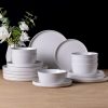 Ceramic Dinnerware Sets of 4, Modern Flat Stoneware Plates and Bowls Sets,Chip and Crack Resistant | Dishwasher & Microwave Safe Dishes Set,Scratch Resistant- Service for 4 (12pc)-Matte White
