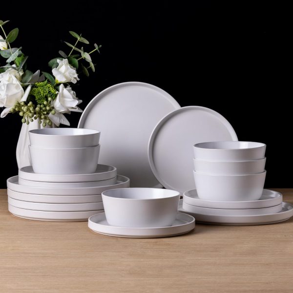 Ceramic Dinnerware Sets of 4, Modern Flat Stoneware Plates and Bowls Sets,Chip and Crack Resistant | Dishwasher & Microwave Safe Dishes Set,Scratch Resistant- Service for 4 (12pc)-Matte White