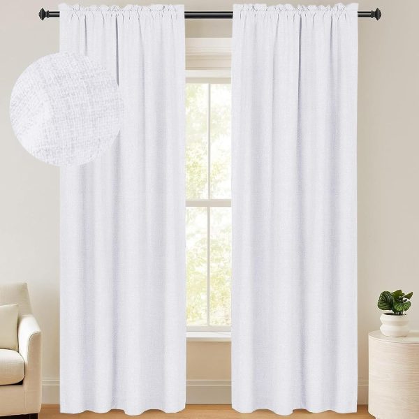 100% Blackout Shield Linen Blackout Curtains 84 Inches Long 2 Panels Set, Blackout Curtains for Bedroom, Thermal Insulated Rod Pocket Window Curtains & Drapes Living Room, 50W X 84L, Beige