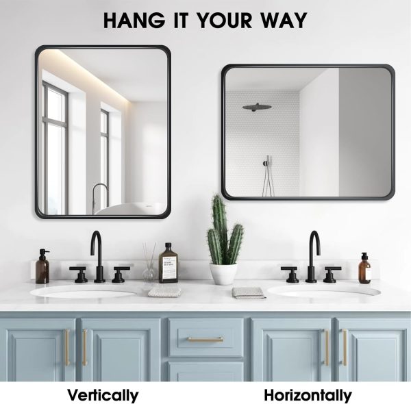 71HiAsckmPL._AC_SL1500 22x30 Inch Black Bathroom Mirror - Metal Frame Rectangle Vanity Mirror for Wall - Ideal for Bathroom, Living Room, Bedroom, and More - Hanging Horizontal or Vertical