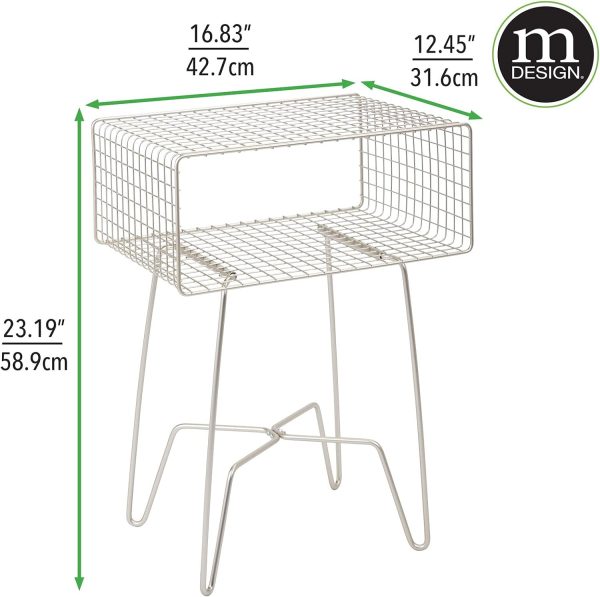 Modern Industrial Side Table with Storage Shelf, 2-Tier Metal Minimal End Table, Metallic Caged Grid - Accent Furniture for Living Room, Bedroom, Office, Dorm, Concerto Collection, Satin