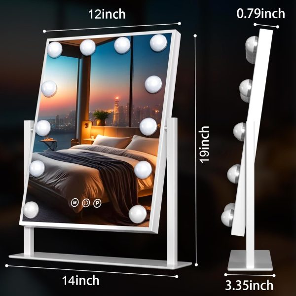 71I31L_PJTL._AC_SL1500 Vanity Mirror with Lights 14" x 19", Lighted Makeup Mirror 12 Dimmable Bulb, Smart Touch Hollywood Vanity Mirror, 3 Color Temperature, White